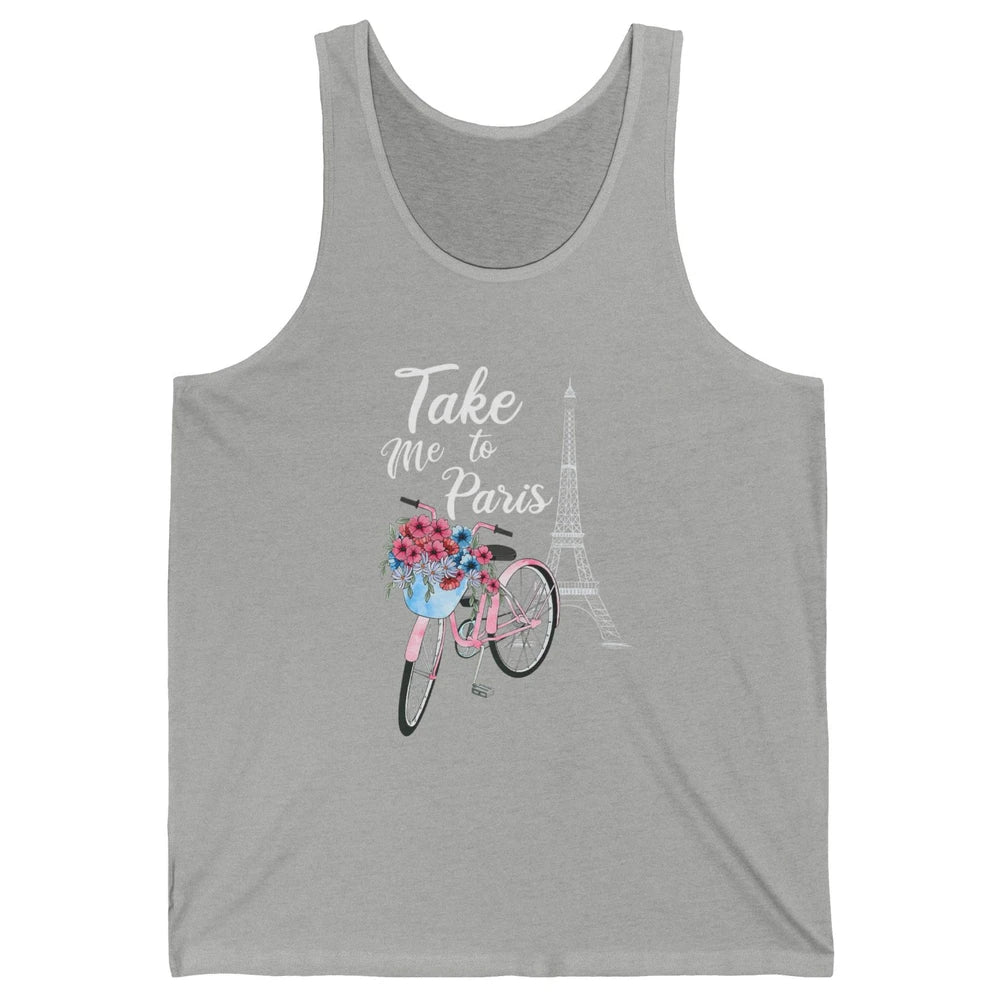 Take Me To Paris France Floral Minimal Eiffel Tower Travel Unisex Jersey Tank