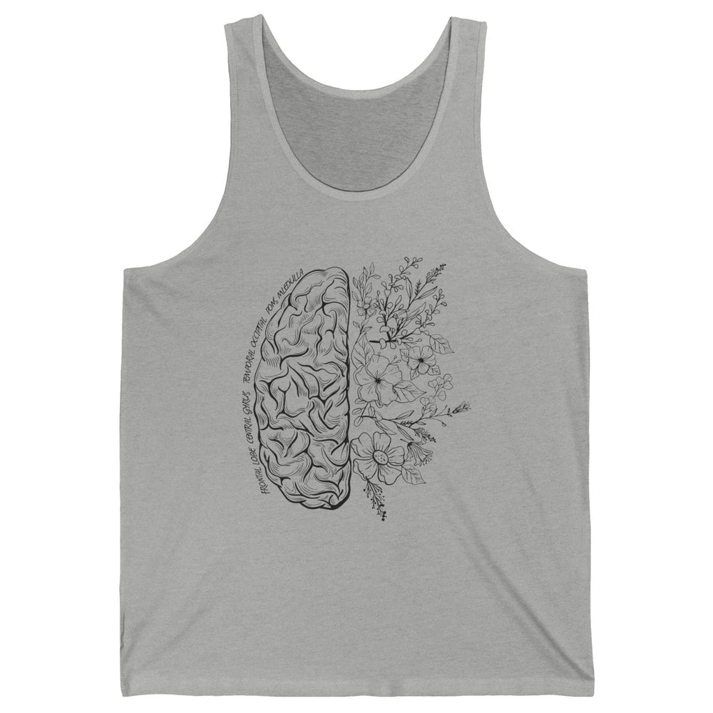 Brain Anatomy With Flowers Nursing School Doctor Neurologist Unisex Jersey Tank