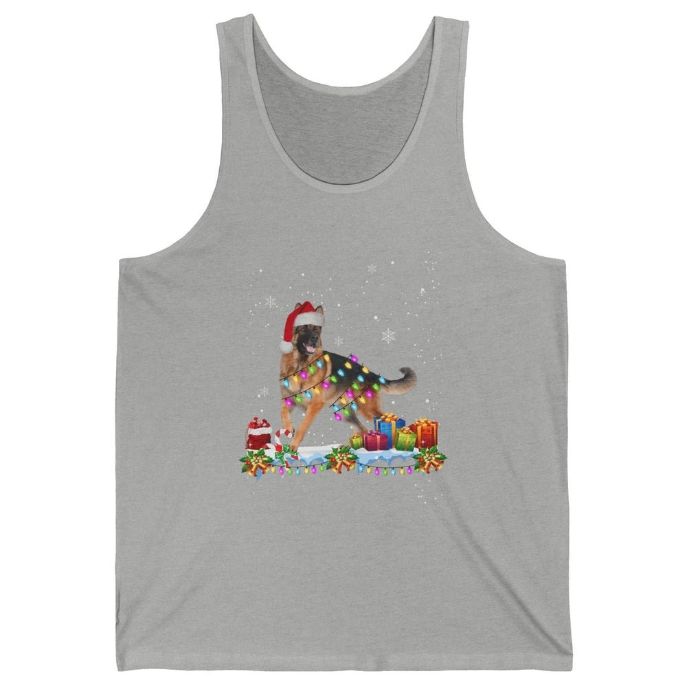 Merry Christmas German Shepherd Dog Santa Hat Xmas Lights Unisex Jersey Tank