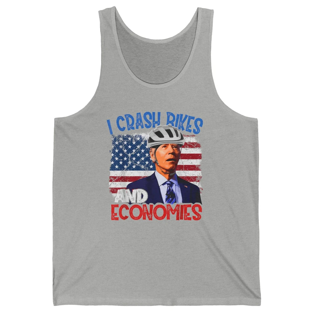 Anti Biden Falling Off Bike Crash Economies US Flag Democrat Unisex Jersey Tank