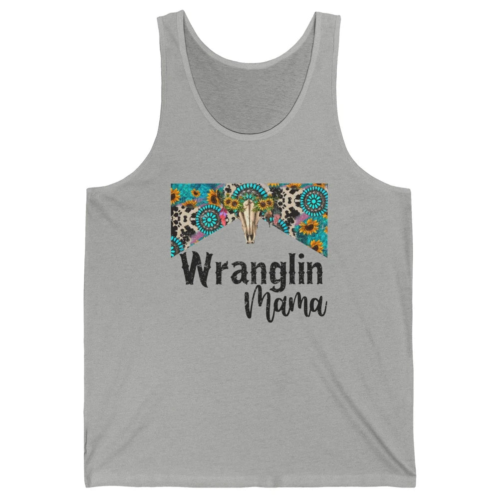 Sunflower Leopard Bull Skull Wrangling Mama Western Country Unisex Jersey Tank