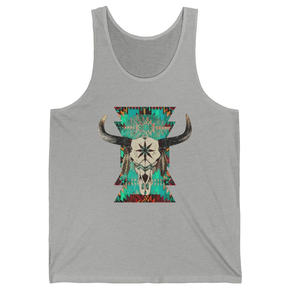 Boho Bull Skull Turquoise Aztec Western Country Rodeo Cowboy Unisex Jersey Tank