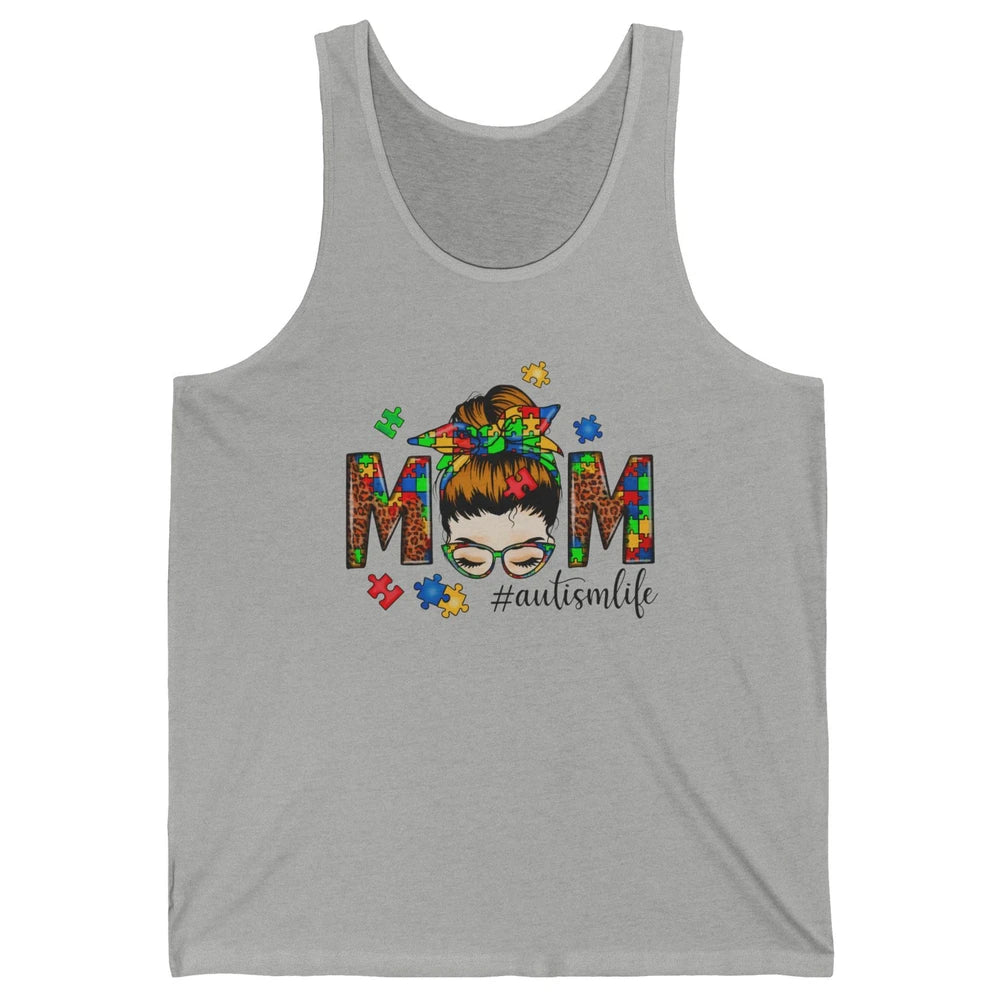 Autism Mom Messy Bun Hair Autism Leopard Puzzle Bandana Unisex Jersey Tank