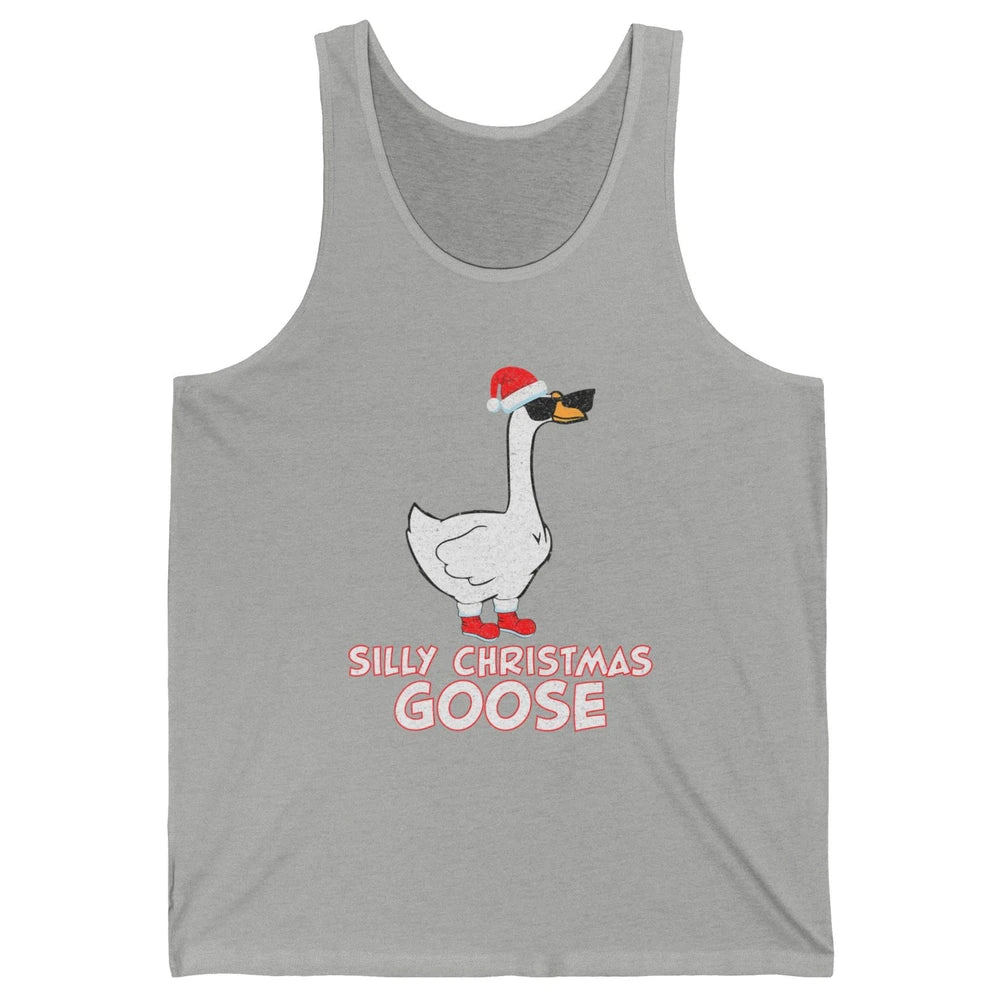 Merry Christmas Cute Silly Xmas Goose Sunglasses Santa Hat Unisex Jersey Tank