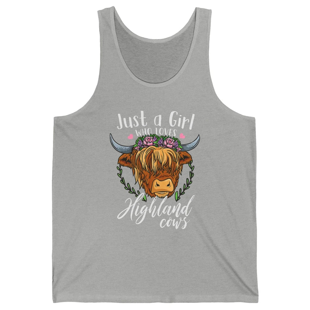 Vintage Just Girl Loves Highland Cow Floral Western Animal Unisex Jersey Tank