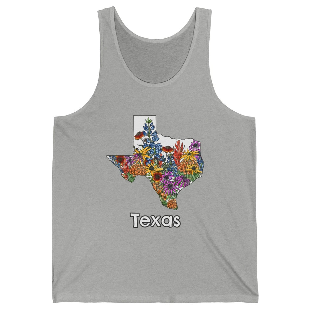 Texas Map Pride Wildflower Western Country Bluebonnet Flower Unisex Jersey Tank