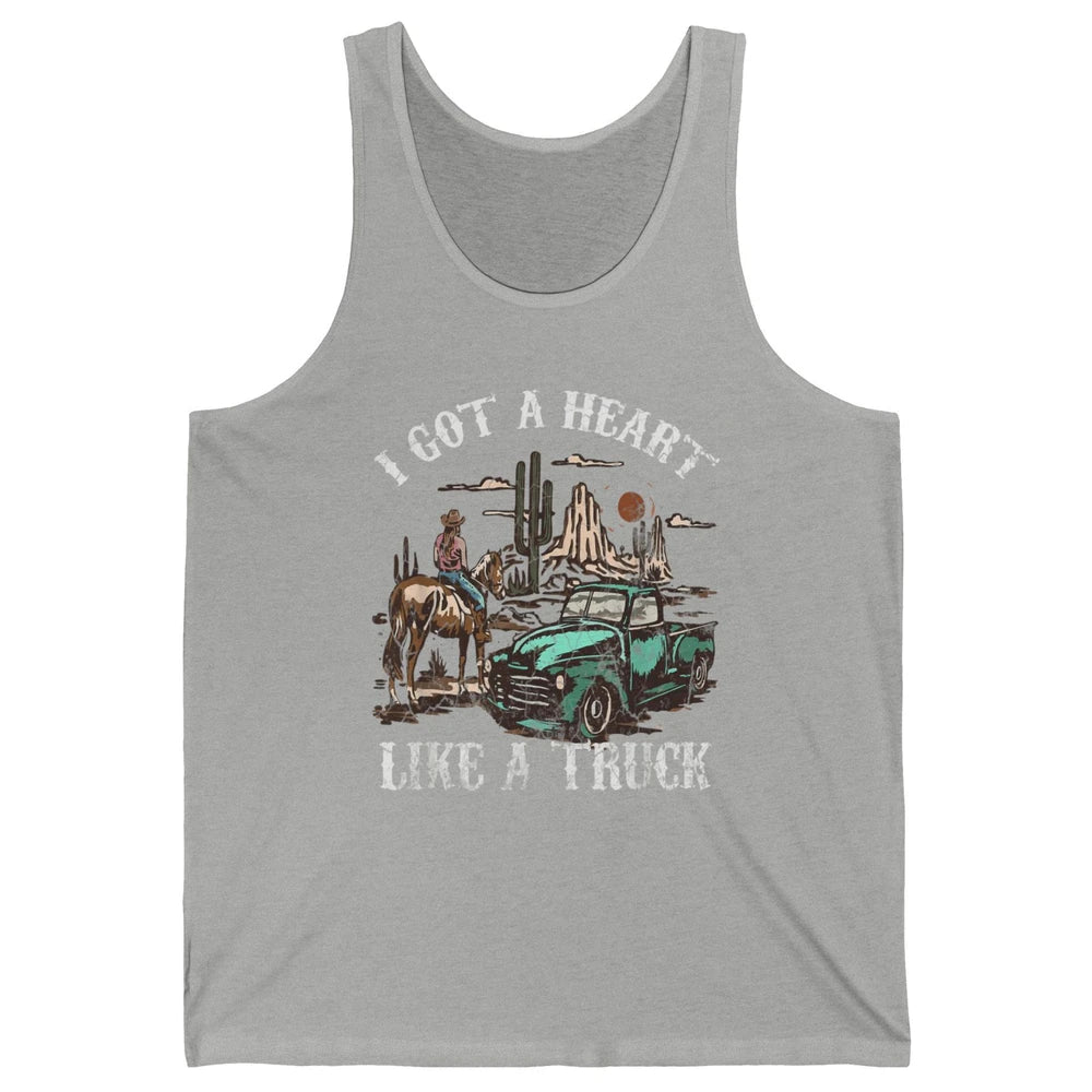 Western Sunset Cowgirl I Got Heart Like Truck Rodeo Cactus Unisex Jersey Tank