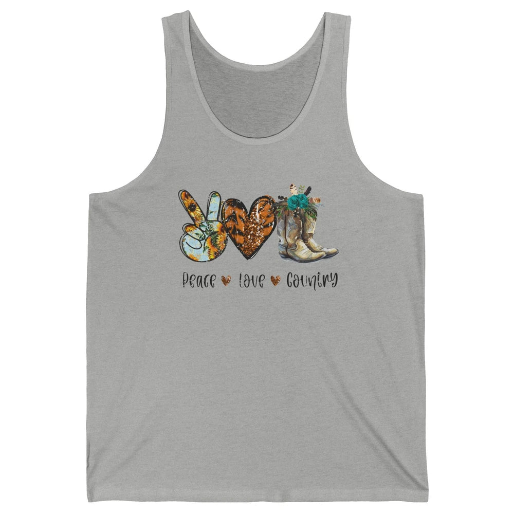 Retro Sunflower Peace Love Country Cowgirl Midwest Girl Boot Unisex Jersey Tank