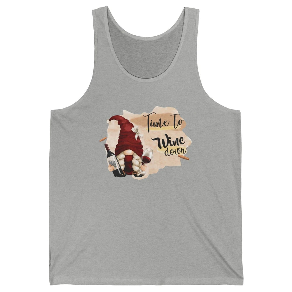 Christmas Gnome Wine It's Time to Wine Down Winter Holiday Unisex Jersey Tank