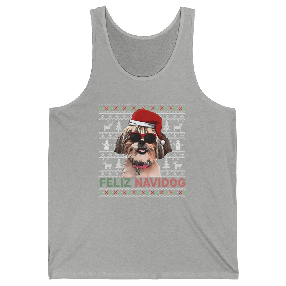 Funny Santa Shih Tzu Dog Feliz Navidog Christmas Tree Ugly Unisex Jersey Tank