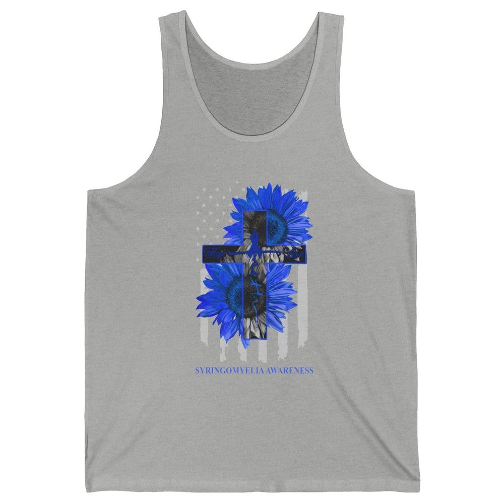 Syringomyelia Awareness Faith Hope Love Blue Ribbon US Flag Unisex Jersey Tank