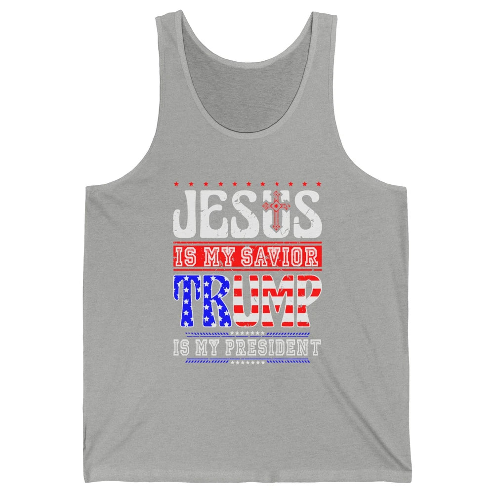 US Flag Jesus Is My Savior Trump Is My President Republican Unisex Jersey Tank