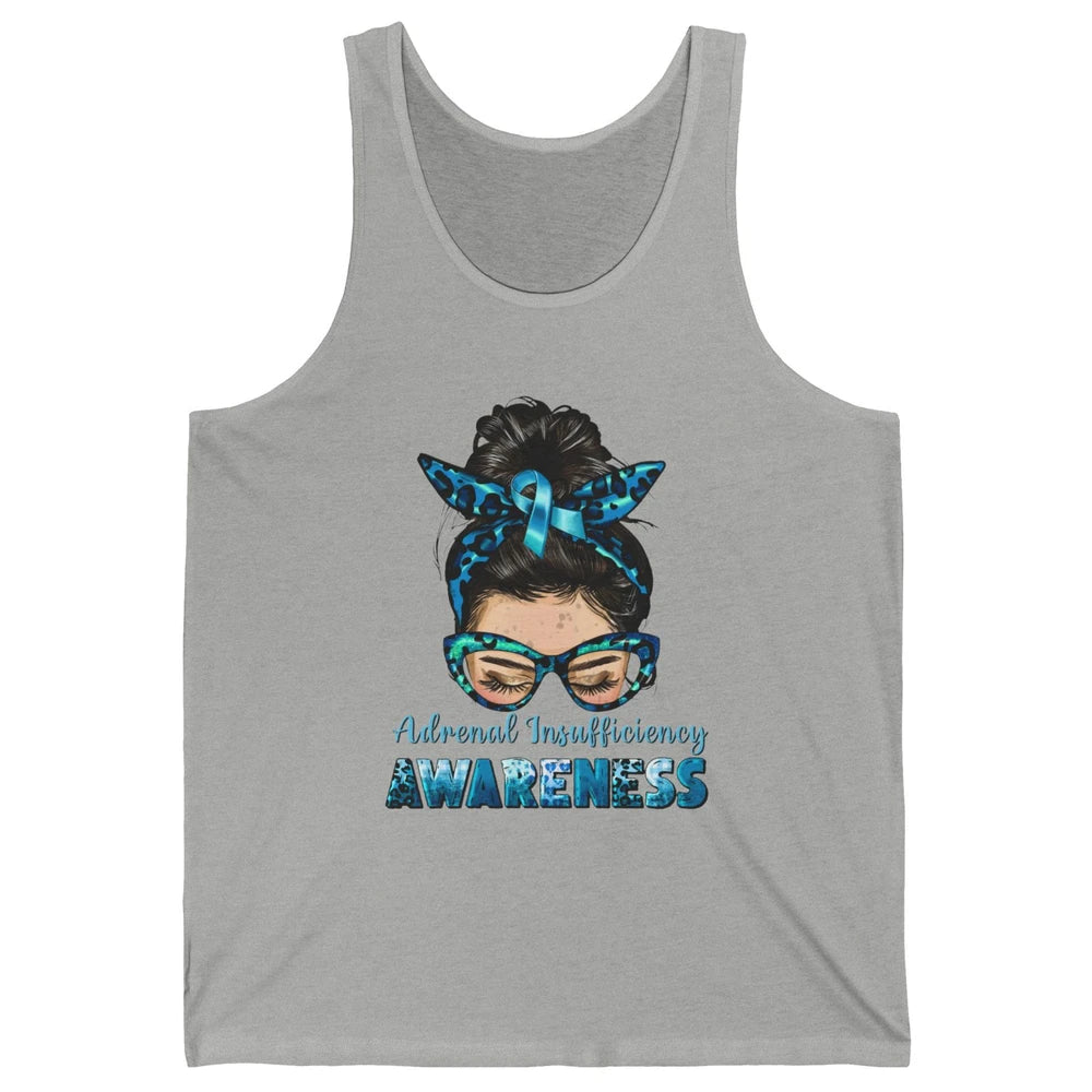 Adrenal Insufficiency Awareness Messy Bun Mom Blue Ribbon Unisex Jersey Tank