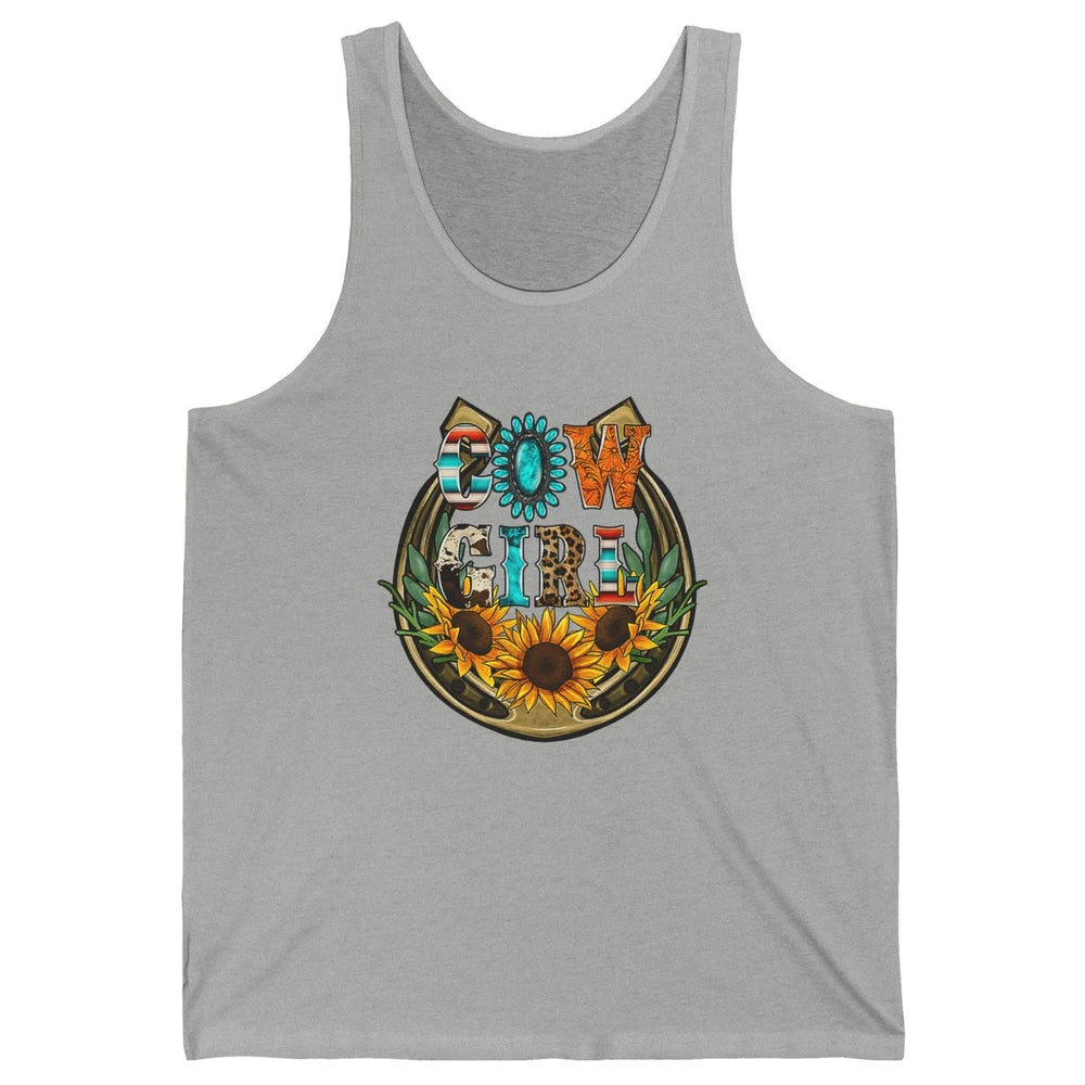 Western Country Sunflowers Retro Cowhide Serape Horseshoe Unisex Jersey Tank