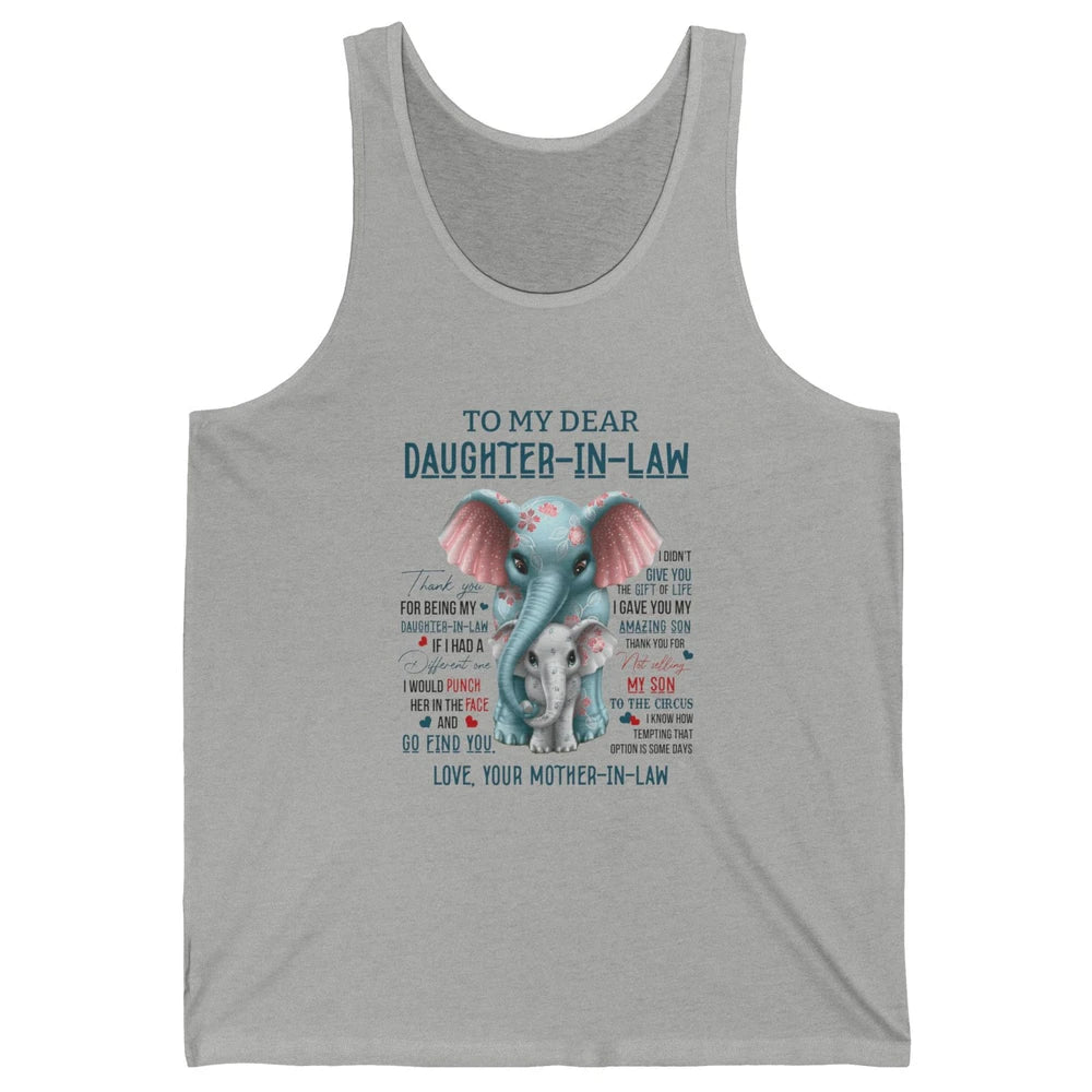 To My Dear Daughter In Law Love Mother In Law Cute Elephant Unisex Jersey Tank