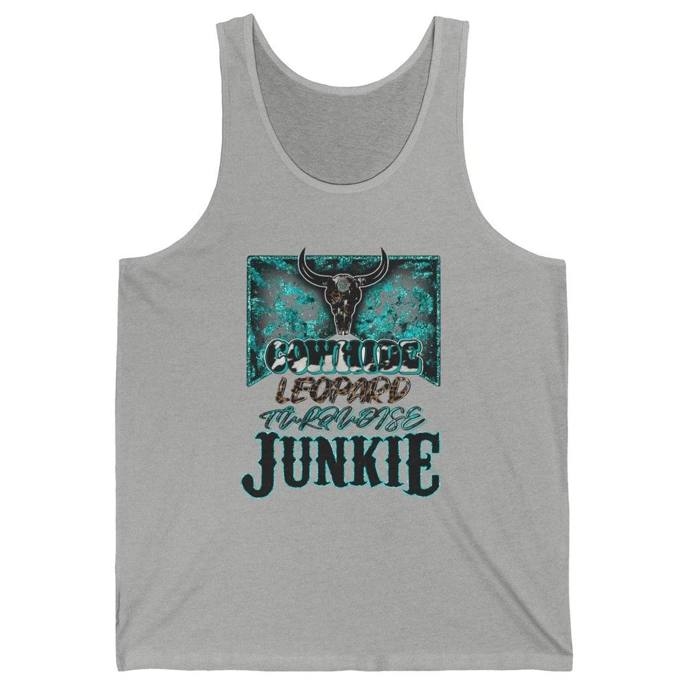 Bull Skull Cowhide Leopard Turquoise Junkie Western Country Unisex Jersey Tank