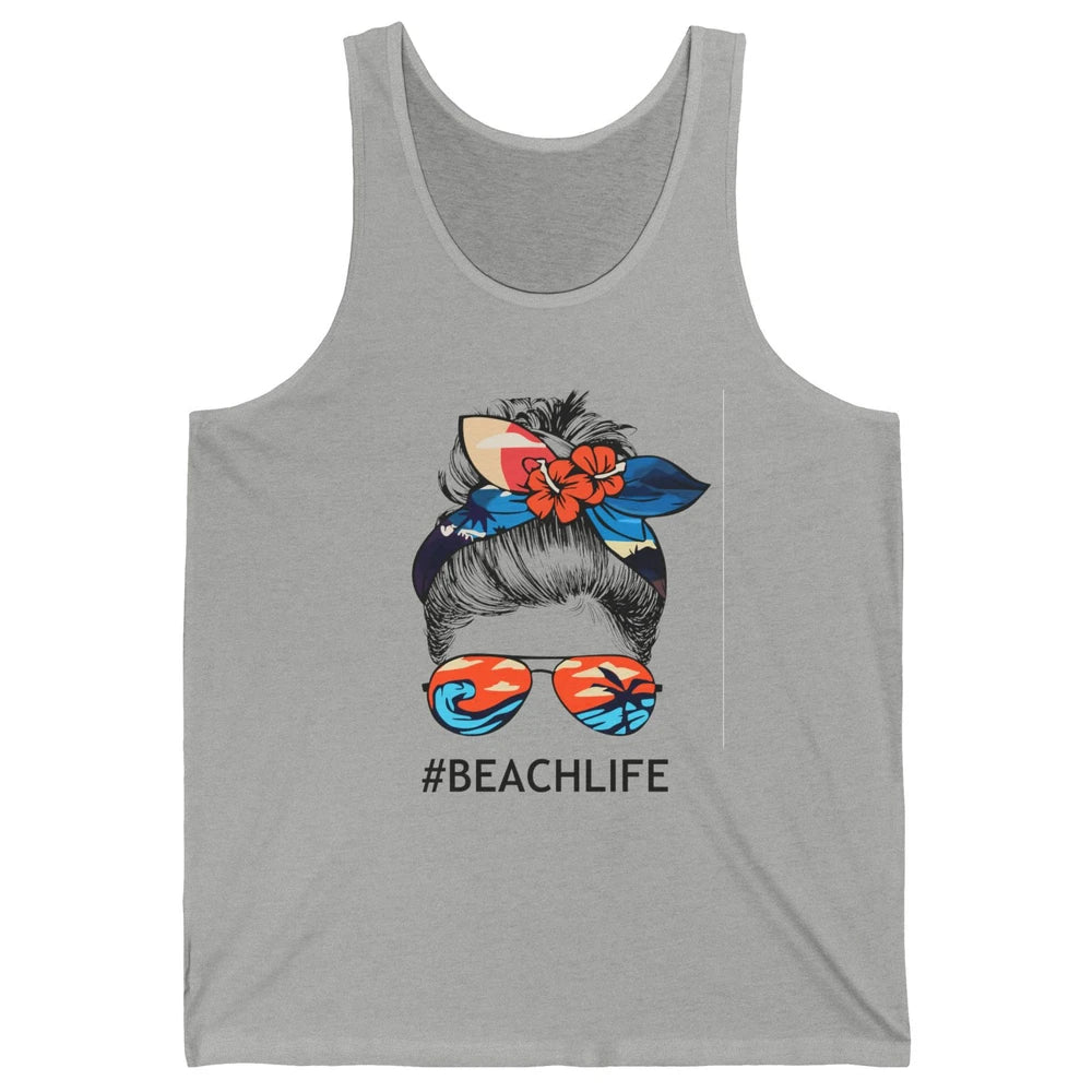 Beach Life Messy Bun Hawaiian Hair Retro Beach Palms Summer Unisex Jersey Tank