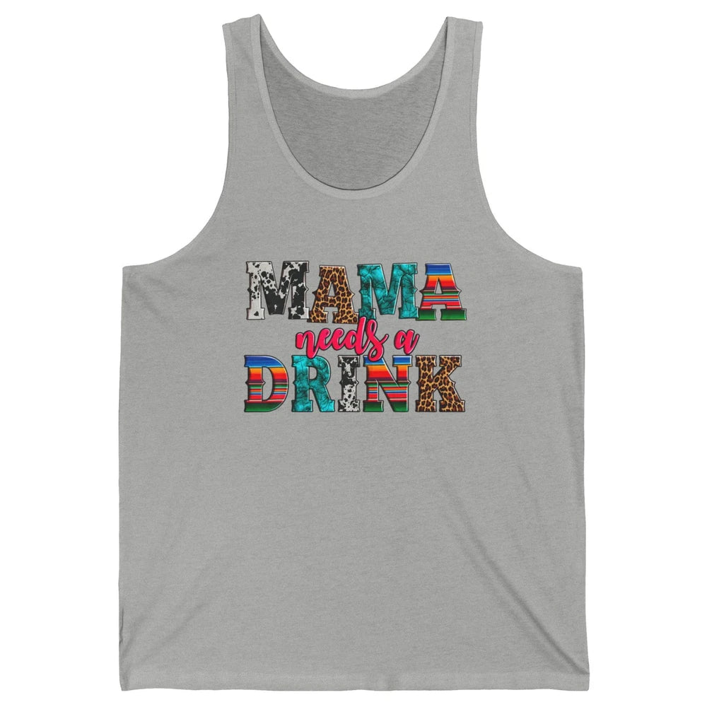 Western Mama Needs Drink Leopard Turquoise Mothers Day Retro Unisex Jersey Tank