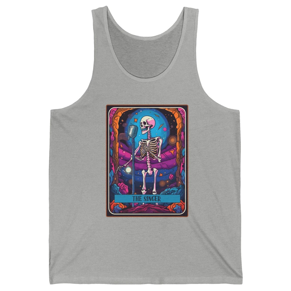 Retro Skeleton Singing The Singer Tarot Card Halloween Unisex Jersey Tank