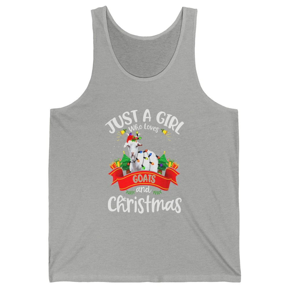 Merry Christmas Just Girl Loves Goat And Xmas Tree Lights Unisex Jersey Tank