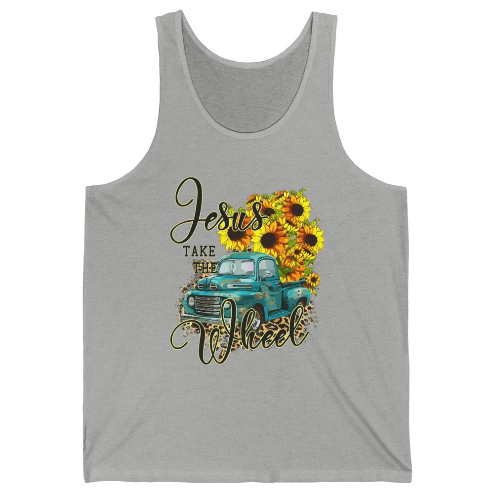 Sunflower Jesus Take The Wheel Christian Leopard God Bible Unisex Jersey Tank