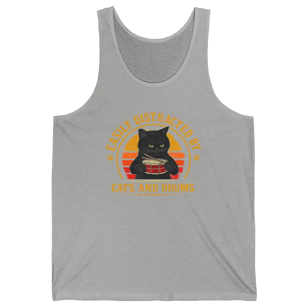 Vintage Black Cat Drummer Easily Distracted By Cat And Drums Unisex Jersey Tank