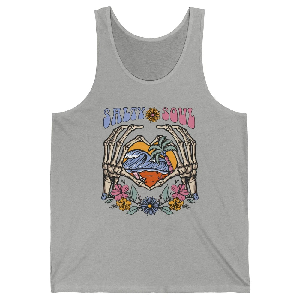 Retro Salty Beach Soul Floral Wave Skeleton Summer Vibes 70s Unisex Jersey Tank