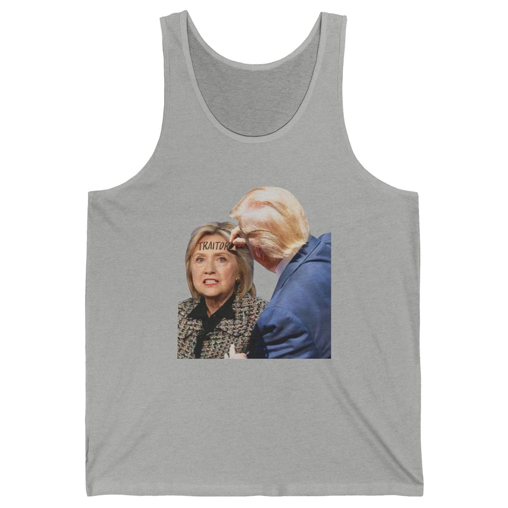 Traitor Donald Trump Writing On Forehead Of Hillary Clinton Unisex Jersey Tank