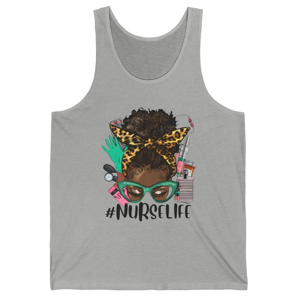 Afro Nurse Messy Bun Hair Black Melanin Nurse Life Leopard Unisex Jersey Tank