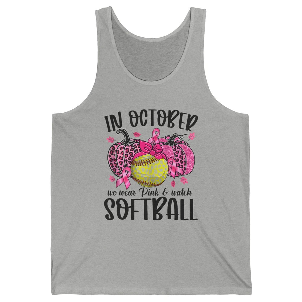 Softball Leopard Pumpkin In October Breast Cancer Awareness Unisex Jersey Tank