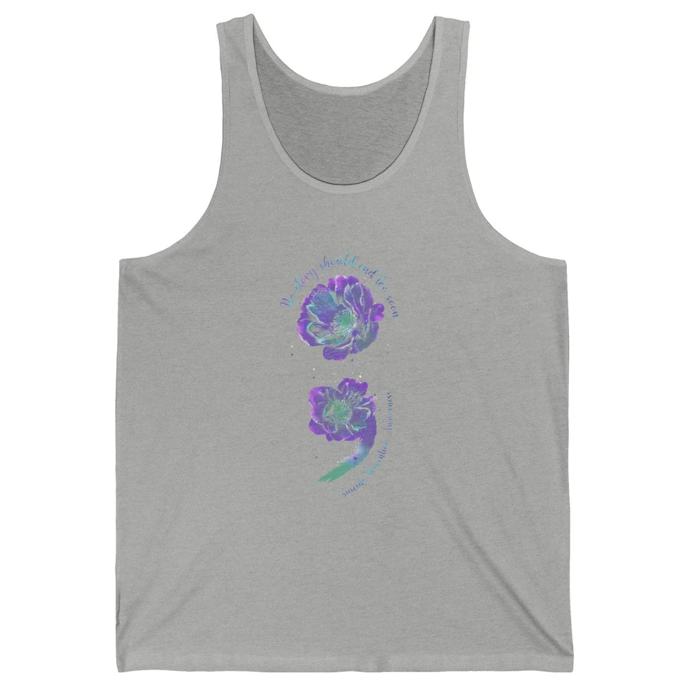 Semicolon Floral Mental Purple Blue Suicide Prevention Month Unisex Jersey Tank