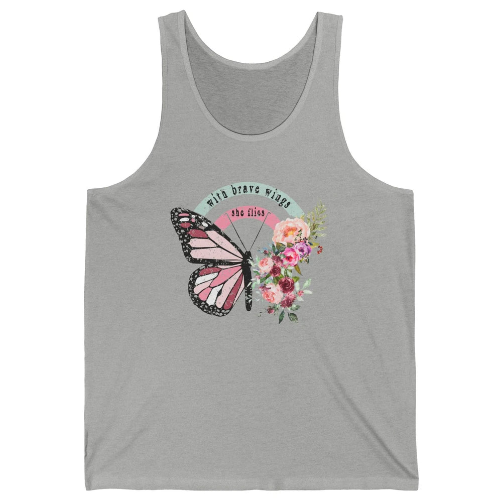 Retro Vintage Floral Butterfly With Brave Wings She Flies Unisex Jersey Tank