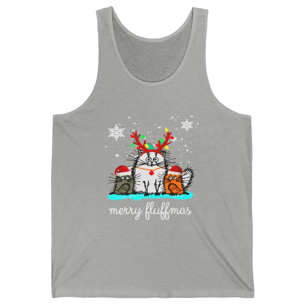 Merry Christmas Fluffmas Cat Santa Claus Hat Xmas Tree Light Unisex Jersey Tank