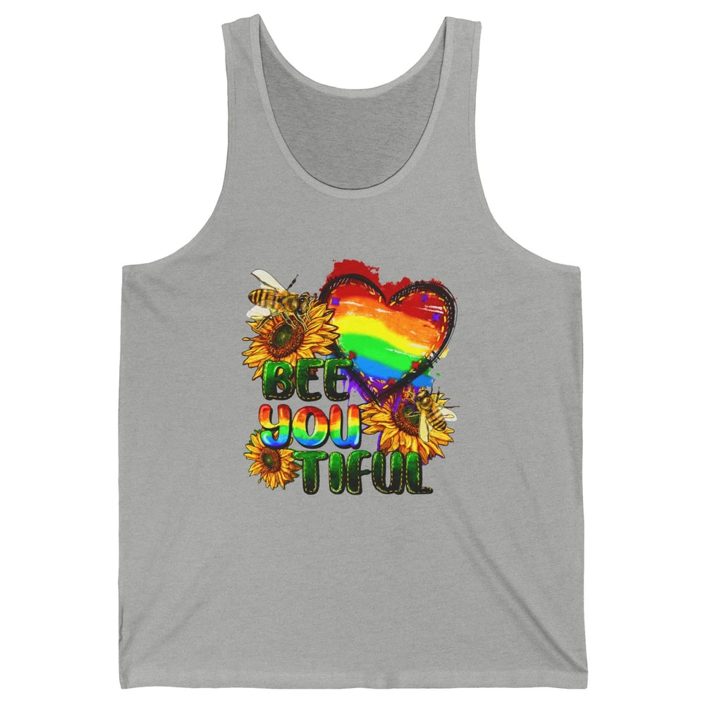 Bee You Tiful Pride Heart Rainbow Sunflower LGBT Pride Month Unisex Jersey Tank