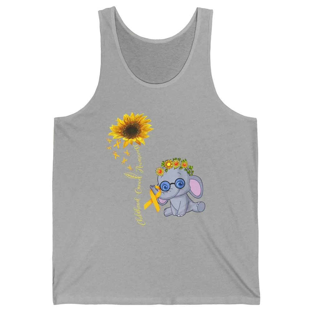 Sunflower Baby Elephant Childhood Cancer Awareness Ribbon Unisex Jersey Tank