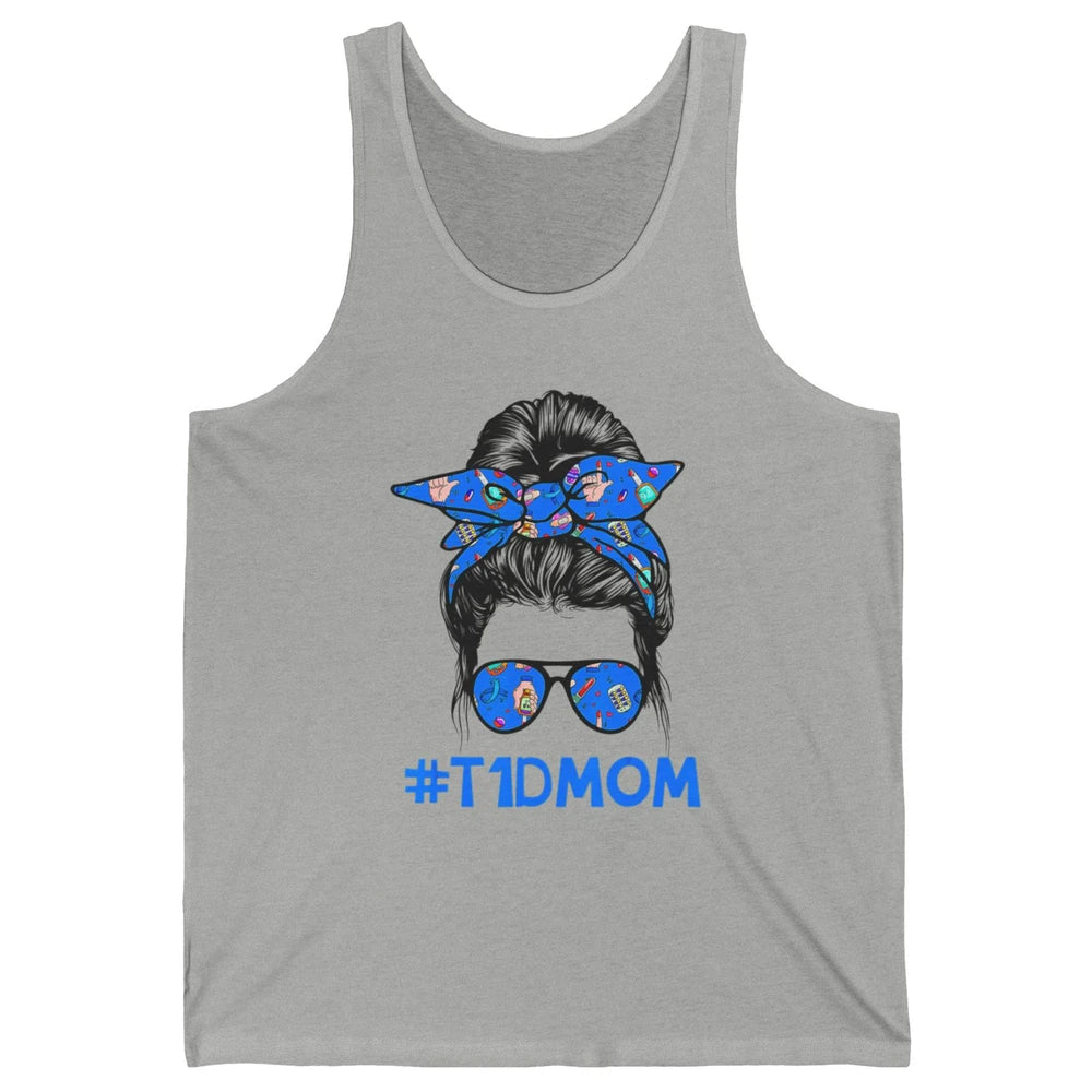 T1D Proud Mom Leopard Messy Bun Warrior Diabetes Awareness Unisex Jersey Tank