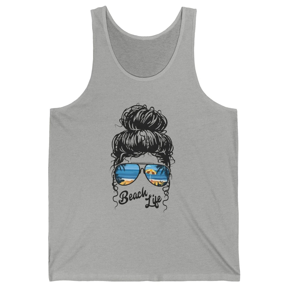 Beach Life Messy Bun Hawaiian Hair Retro Beach Palms Summer Unisex Jersey Tank