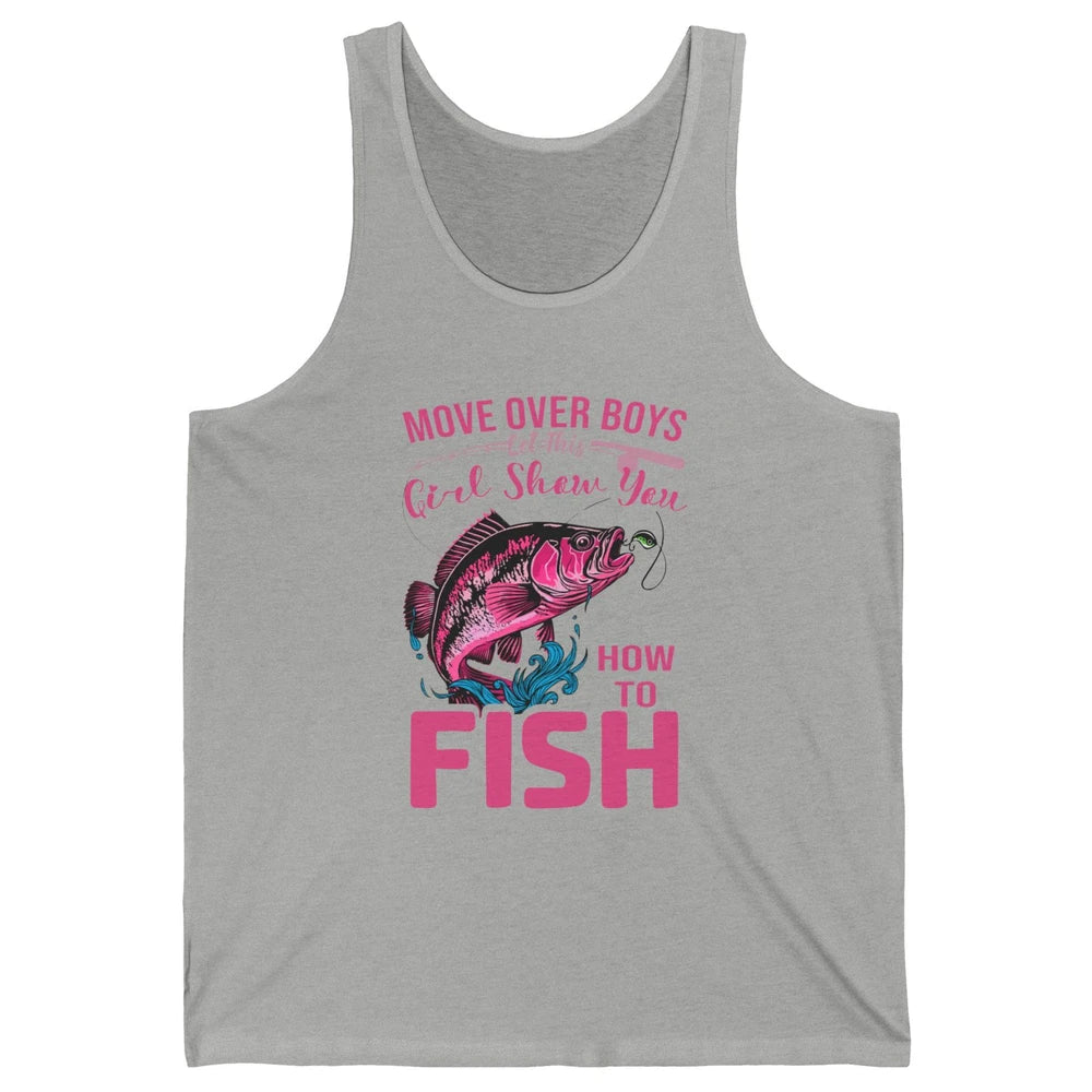 Bass Fishing Girl Show How To Fish Reel Girls Fish Fisherman Unisex Jersey Tank