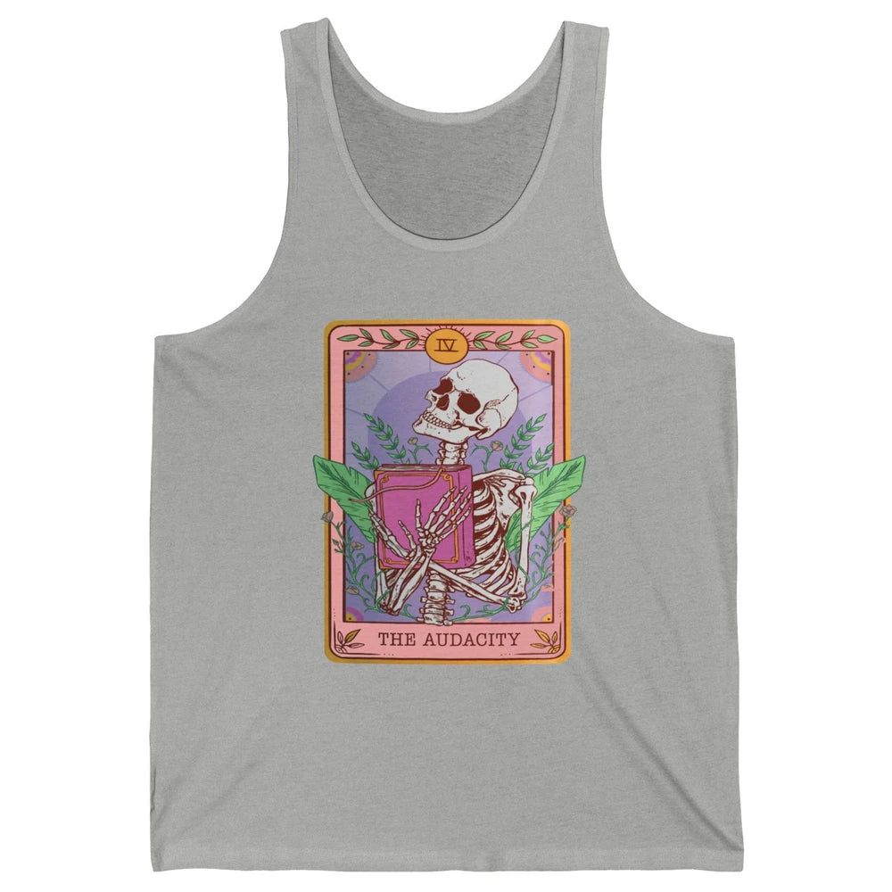 Retro Skeleton Reading Book The Audacity Plants Tarot Card Unisex Jersey Tank