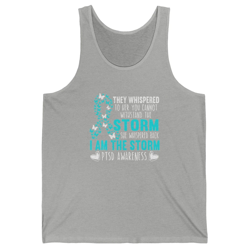 Teal Ribbon Butterfly The Storm Warrior PTSD Awareness Month Unisex Jersey Tank