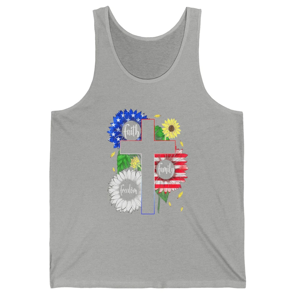 4th July American Flag Cross Faith Family Freedom Christian Unisex Jersey Tank