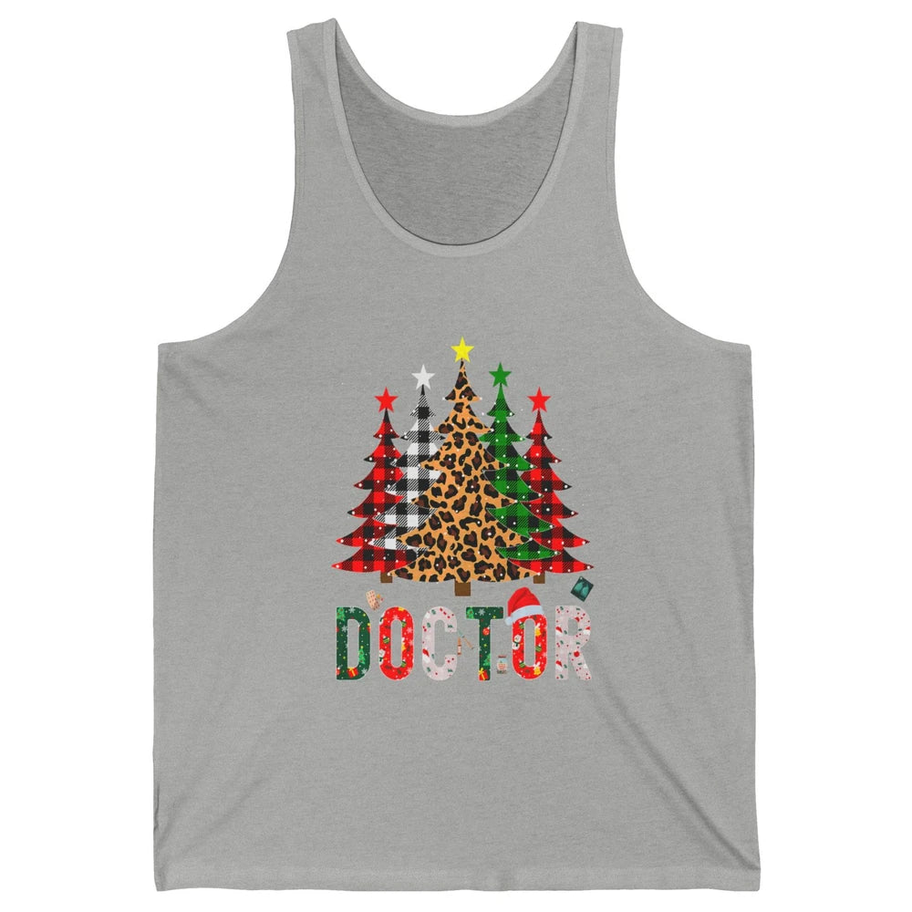 Merry Christmas Doctor Leopard Buffalo Plaid Xmas Pine Tree Unisex Jersey Tank