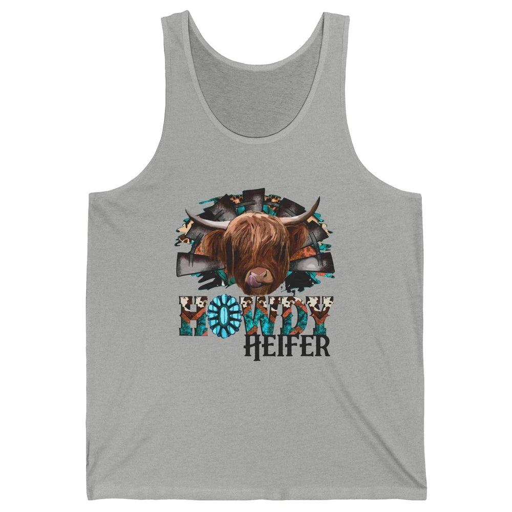 Leopard Highland Cow Howdy Heifer Western Country Cowboy Unisex Jersey Tank