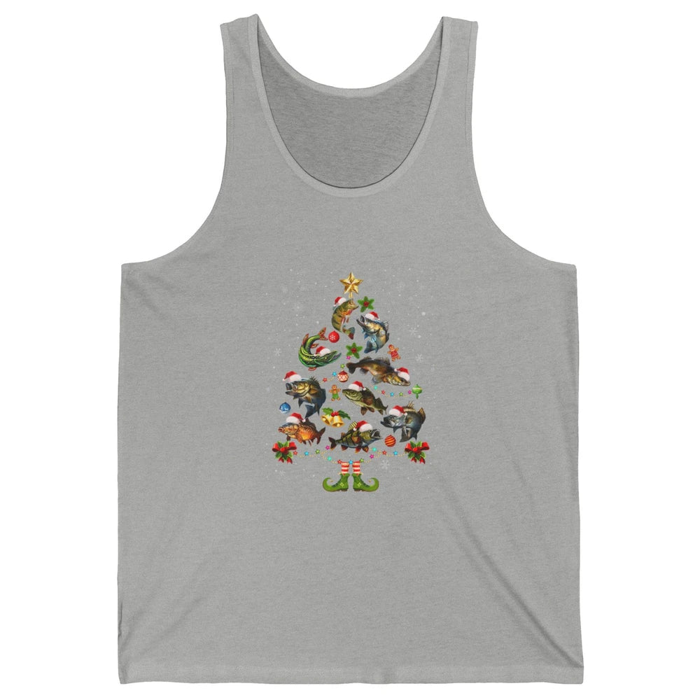 Merry Christmas Fishmas Fishing Tree Fisherman Xmas Lights Unisex Jersey Tank