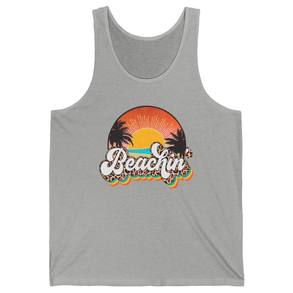 Beachin' Leopard Retro Summer Sunset Beach Lovers Vacation Unisex Jersey Tank