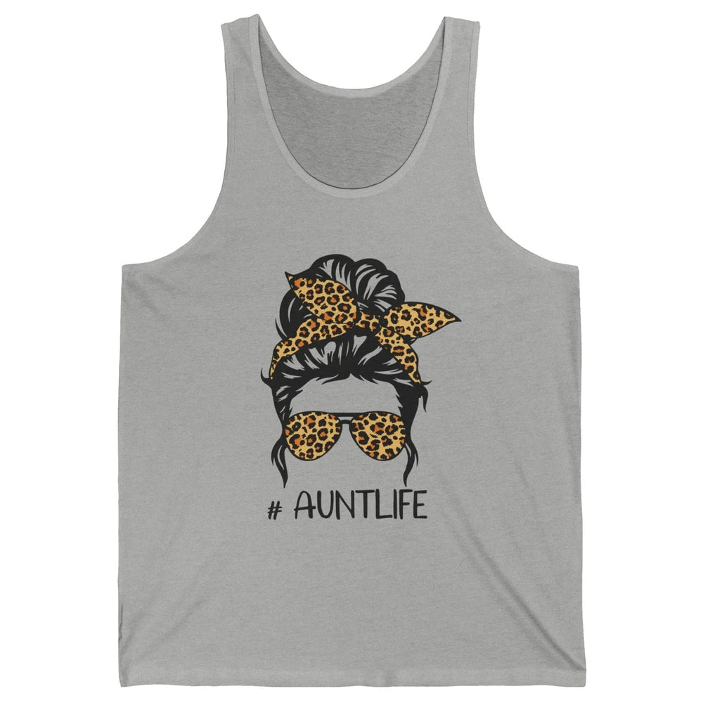 Aunt Life Messy Bun Hair Leopard Sunglasses Bandana Auntie Unisex Jersey Tank