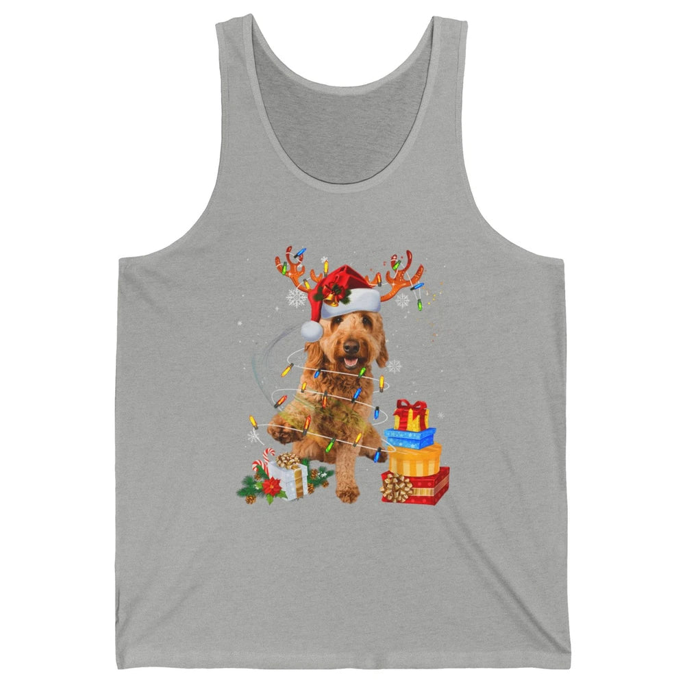 Merry Christmas Goldendoodle Dog Reindeer Xmas Lights Puppy Unisex Jersey Tank