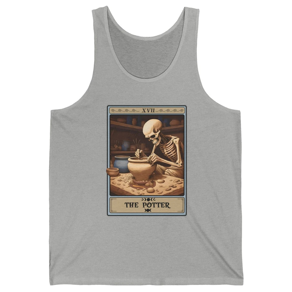 Retro Skeleton The Potter Tarot Card Halloween Pottery Lover Unisex Jersey Tank