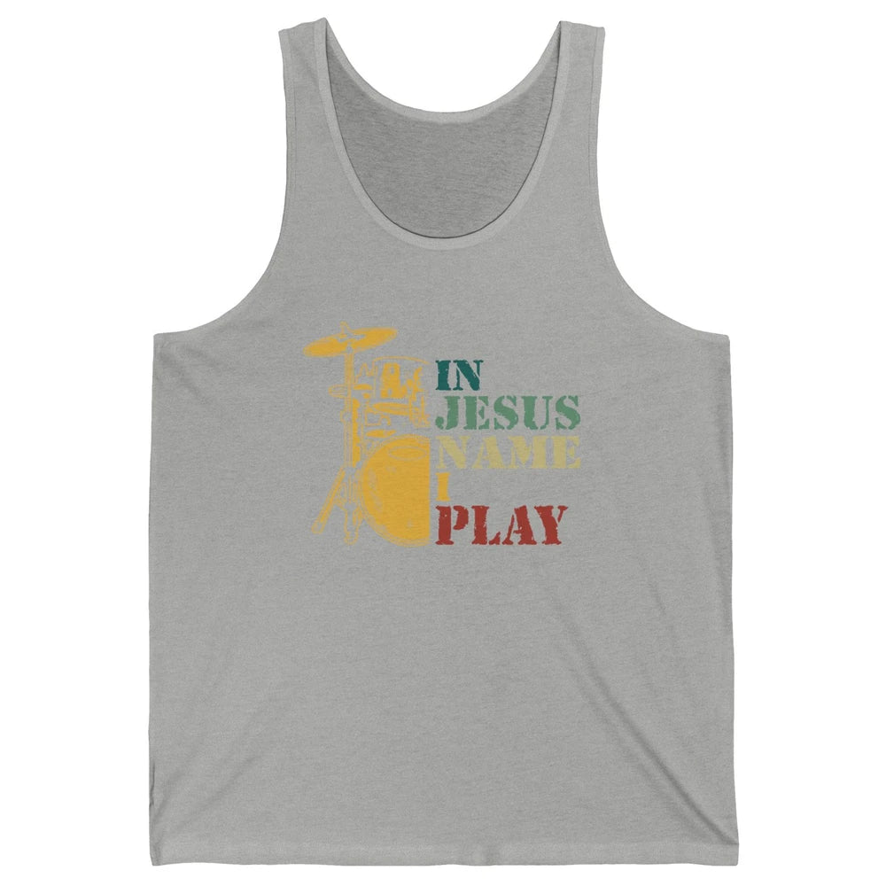 Vintage Drums In Jesus Name I Play Drumming Lovers Drummers Unisex Jersey Tank