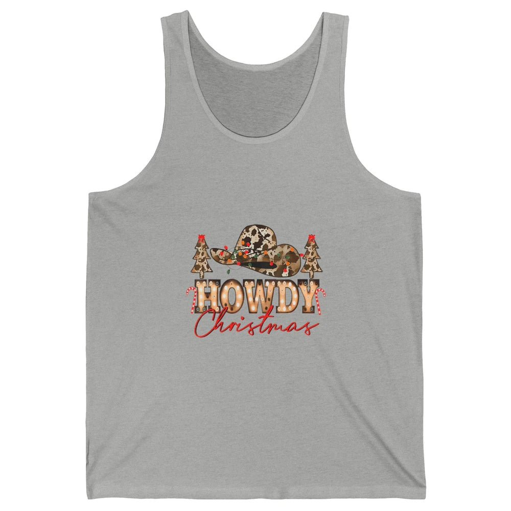 Merry Christmas Howdy Xmas Pine Trees Leopard Cowboy Hat Unisex Jersey Tank